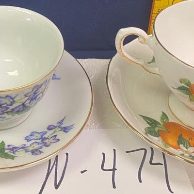 Larkspur and Orange Tea Cup and Saucers