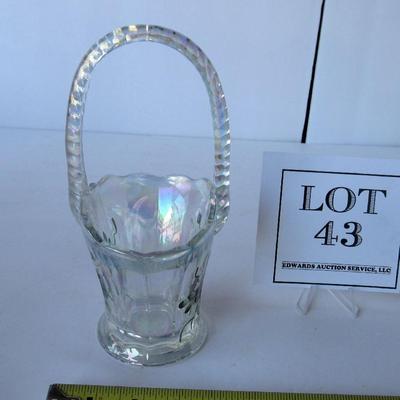 Clear Carnival Glass Hand Painted Glass Basket