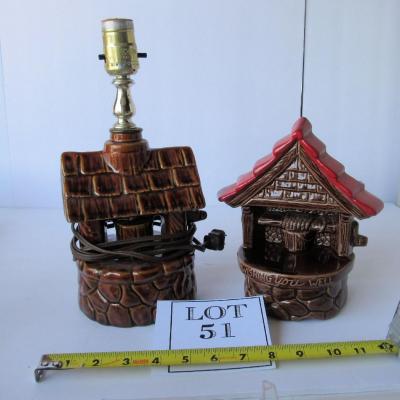 Vintage Pottery Wishing Well Lamp and Wishing Well Planter