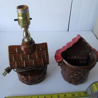 Vintage Pottery Wishing Well Lamp and Wishing Well Planter