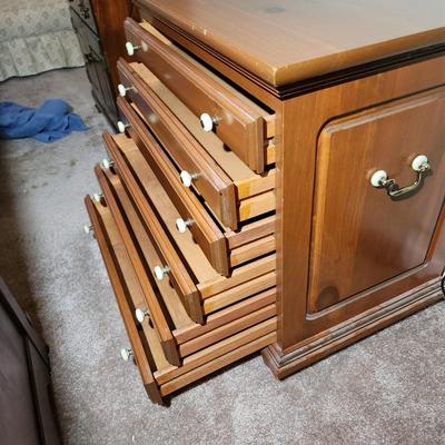 Vintage Wood 6 Drawer Spool Cabinet w Porcelain Knobs Map Collectibles 27x17x25