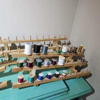 3 Wooden Spool Thread Thimbles Holder Racks Sewing  Organizer