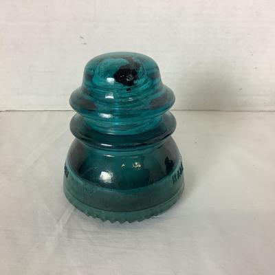 Lot. 6023. Vintage Hemingway - 42 Aqua Glass Insulator & Vintage Ohio Brass Stoneware/Porcelain Insulator, Brown USA Telephone