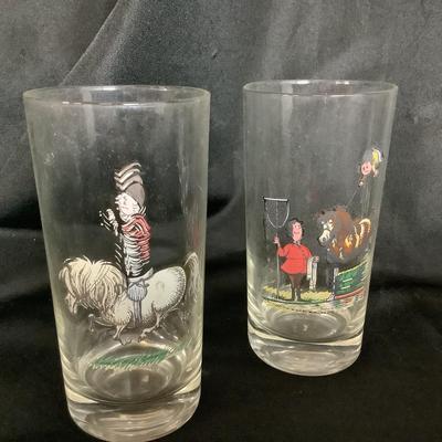 Lot. 6031. Set of Five Vintage Mid Century Modern Norman Thelwell, Horse & Rider Pony Highball Cocktail Glasses Tumbler