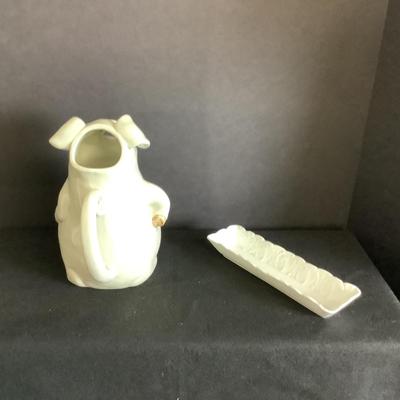 Lot. 6033  Fitz & Floyd â€œ Porky Pitcher â€œ & WEDGEWOOD White Rectangle Dish