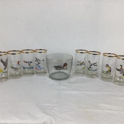 Lot. 6036. Lot of Ned Smith Waterfowl Glasses and Ice Bucket