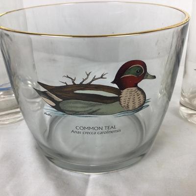 Lot. 6036. Lot of Ned Smith Waterfowl Glasses and Ice Bucket