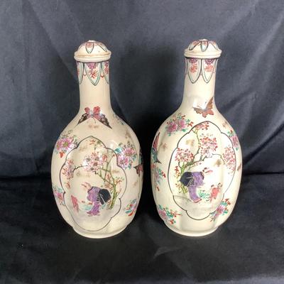 Lot. 6043. Pair of Vintage Hand Painted Asian Porcelain Snuff Bottles