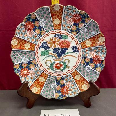 Arita Imari fan charger plate made in Japan & stand