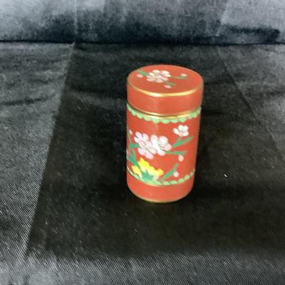 Lot 6056 Vintage Chinese Cloisonne, Red Enamel, Floral Trinket Jar, Stamp Box