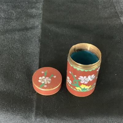 Lot 6056 Vintage Chinese Cloisonne, Red Enamel, Floral Trinket Jar, Stamp Box