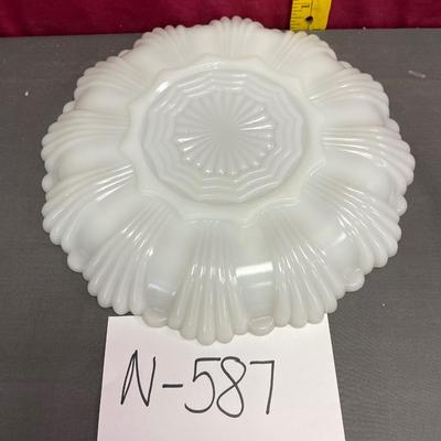 Vintage milk glass deviled egg tray with gold trim