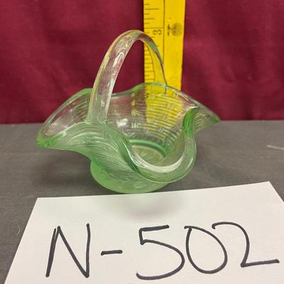 Small weave green blown glass basket