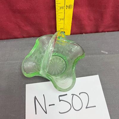 Small weave green blown glass basket