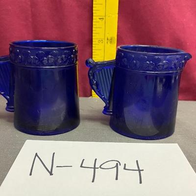 Cobalt blue cup w/shamrocks and harp handles