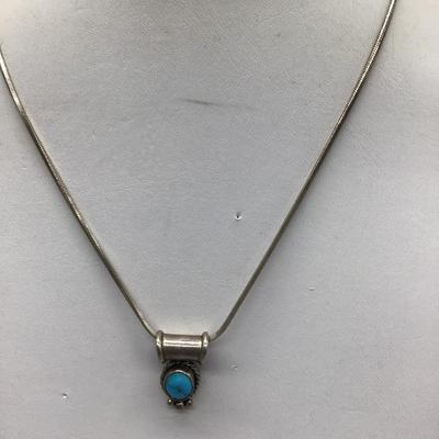 Vintage Sterling silver Marked Maker Turquoise Pendant. Italy 925 Chain