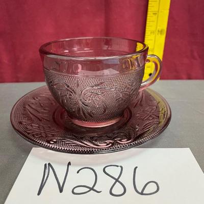 Indiana Glass tiara amethyst purple cup& saucer