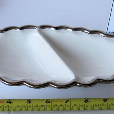 White With Silver Trim Relish Dish