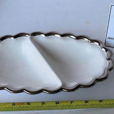 White With Silver Trim Relish Dish