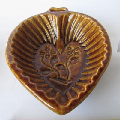 Older Unusual Heart Shaped Spongewear Type Pottery Mold, Floral Design