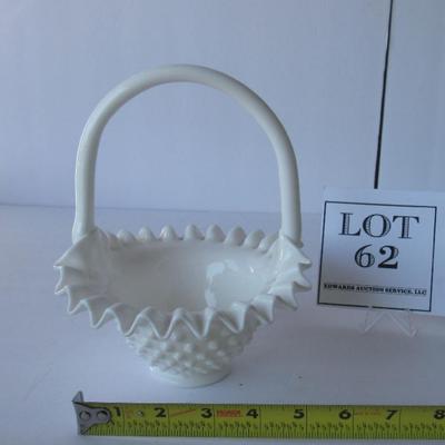 Fenton Hobnail Milk Glass Basket, Unmarked