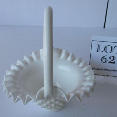 Fenton Hobnail Milk Glass Basket, Unmarked