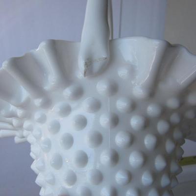 Fenton Hobnail Milk Glass Basket, Unmarked