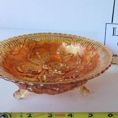 Vintage Carnival Glass Open Rose Footed Bowl