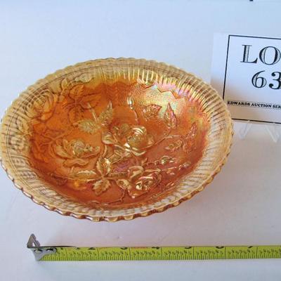 Vintage Carnival Glass Open Rose Footed Bowl