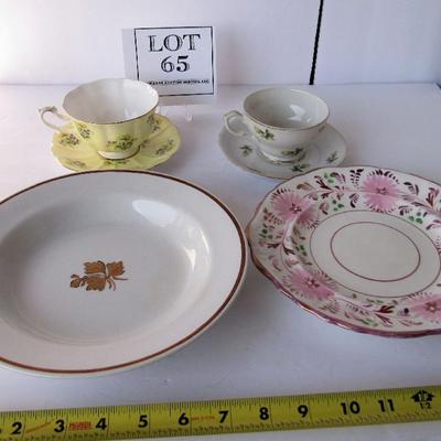 Lot of Vintage Dishes: Ironstone Tea Leaf Soup Bowl, Lusterware Plate and Cup/Saucer Sets