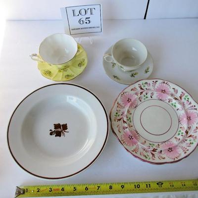 Lot of Vintage Dishes: Ironstone Tea Leaf Soup Bowl, Lusterware Plate and Cup/Saucer Sets