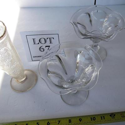 Older Harp Pattern Vase, 1 Heisey Ice Cream Dish, 1 Unmarked Ice Cream Dish
