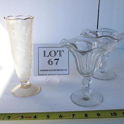 Older Harp Pattern Vase, 1 Heisey Ice Cream Dish, 1 Unmarked Ice Cream Dish