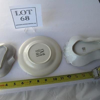 3 Older Dishes, Metlox Happy Time Small Plate, Lefton Candy Dish and Floral Ashtray