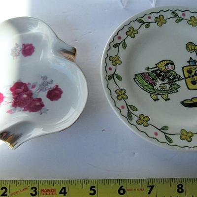 3 Older Dishes, Metlox Happy Time Small Plate, Lefton Candy Dish and Floral Ashtray