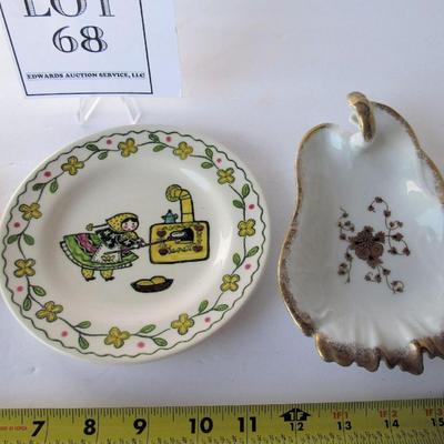3 Older Dishes, Metlox Happy Time Small Plate, Lefton Candy Dish and Floral Ashtray