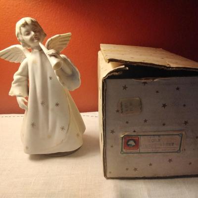 COLLECTIBLE VTG ROTATING MUSICAL ANGEL SILENT NIGHT SCHMID BROS  W/ BOX