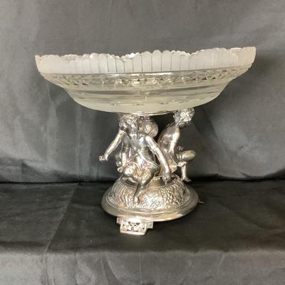 Lot. 6058 Vintage Pairpoint Quadruple Plated Pedestal and Cut Glass Centerpiece Bowl