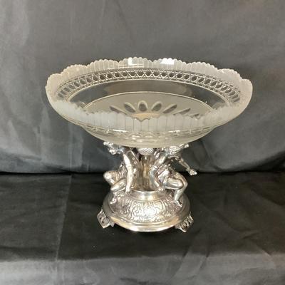 Lot. 6058 Vintage Pairpoint Quadruple Plated Pedestal and Cut Glass Centerpiece Bowl