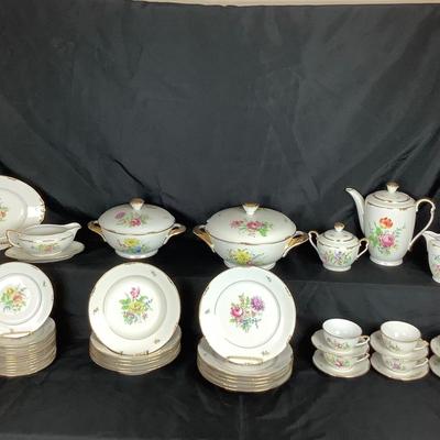 Lot 6061. Set of Vintage Floral Porcelain China with Gold Anchor/Cable Marking