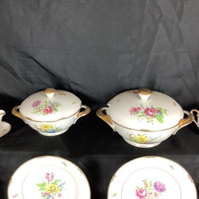 Lot 6061. Set of Vintage Floral Porcelain China with Gold Anchor/Cable Marking