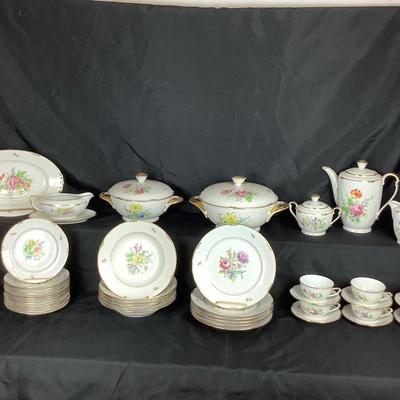 Lot 6061. Set of Vintage Floral Porcelain China with Gold Anchor/Cable Marking