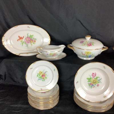 Lot 6061. Set of Vintage Floral Porcelain China with Gold Anchor/Cable Marking