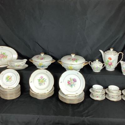 Lot 6061. Set of Vintage Floral Porcelain China with Gold Anchor/Cable Marking