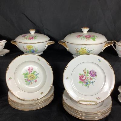 Lot 6061. Set of Vintage Floral Porcelain China with Gold Anchor/Cable Marking