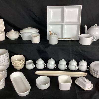 Lot  6062. Large Lot of White Stoneware ( 61 pcs )