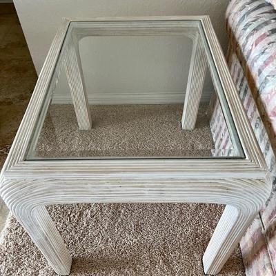 White Wood and Glass End Table  (DR- JM)