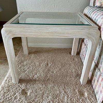 White Wood and Glass End Table  (DR- JM)