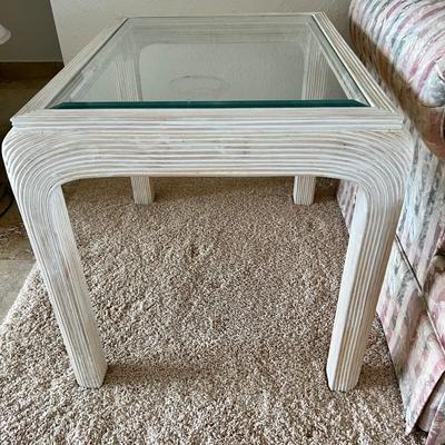 White Wood and Glass End Table  (DR- JM)