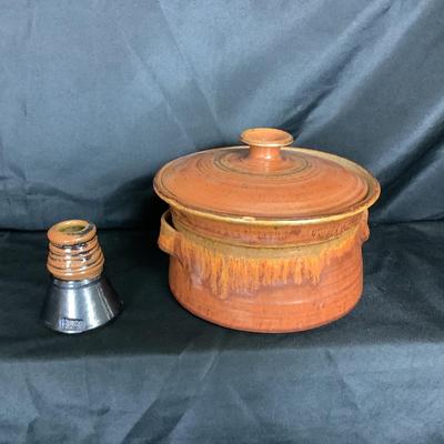 Lot. 6073. Signed Vintage Covered Pottery Bowl & Pottery Vase